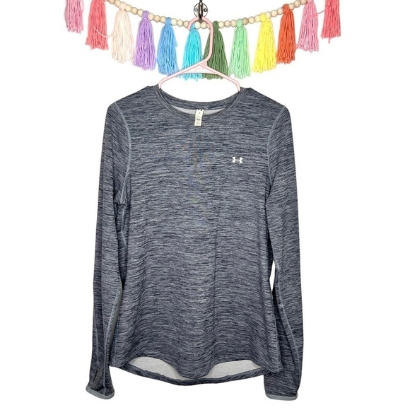 Under Armour Grey Gray Marled Long Sleeve Cold Gear Athletic Sporty Top Large - Picture 1 of 14